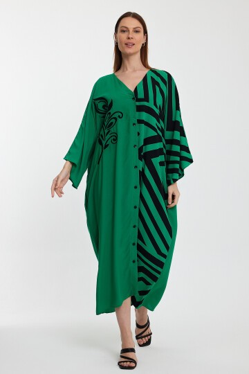 1016 Kadın Otantik Desenli Büyük Beden Gömlek Elbise