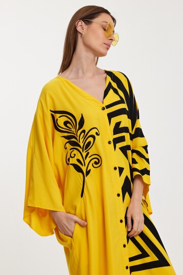 1016 Kadın Otantik Desenli Büyük Beden Gömlek Elbise