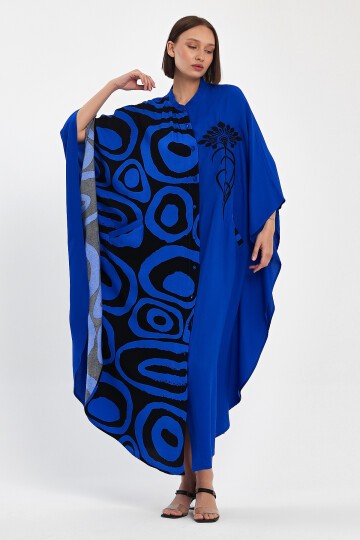 1033 Kadın Hakim Yaka Düğme Kapamalı Nakış Detaylı Cepli Büyük Beden Gömlek Elbise