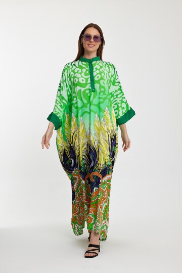 1037 Kadın Hakim Yaka Desenli Salaş Büyük Beden Elbise