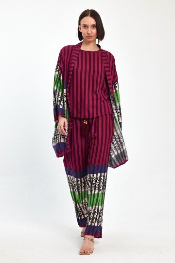 1042 Pembe Şal Desenli Üçlü Viskon Takım