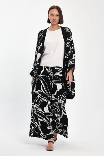 1068 Siyah Beyaz Desenli Üçlü Viskon Takım