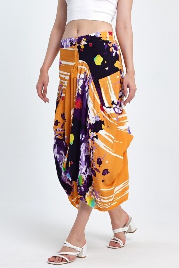 984 Turuncu Desenli Şalvar Model Kadın Etek