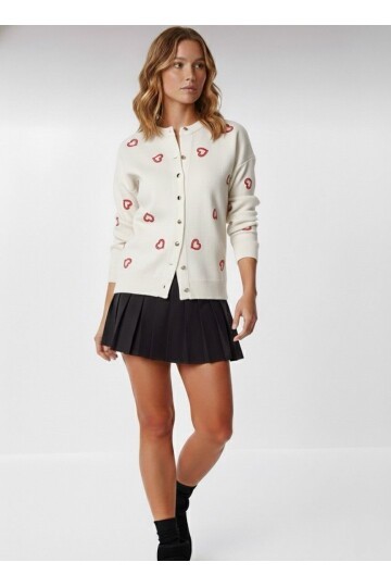 T3245 Beyaz Küçük Kalp Detaylı Triko