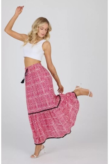 V068 Kadın Güpür Detaylı Bel Lastikli Salaş Etek