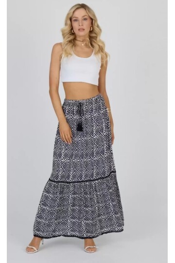 V068 Kadın Güpür Detaylı Bel Lastikli Salaş Etek