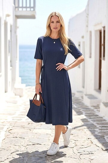 V261 Lacivert D Tokalı Oysho Elbise