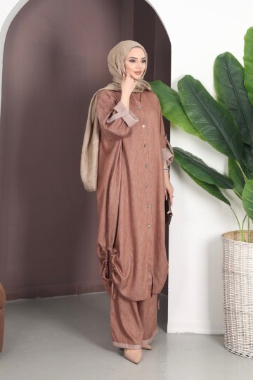 V446 Kahverengi Tensel Gömlek Takım