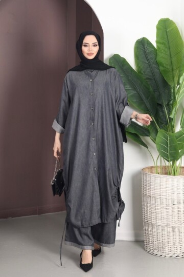 V446 Siyah Tensel Gömlek Takım