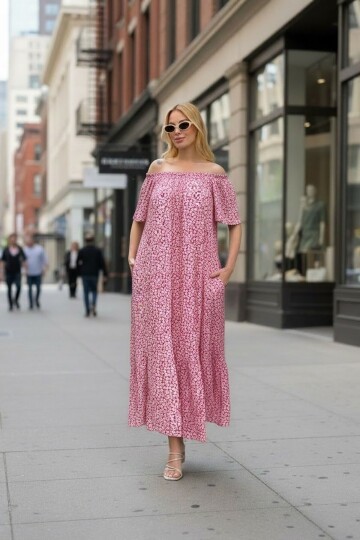 V136 Madonna Yaka Kısa Kol Ekonomik Elbise