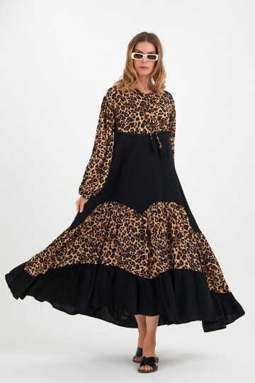 V295 Leopar Desenli Elbise