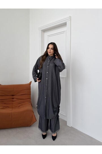 V446 Siyah Tensel Gömlek Takım