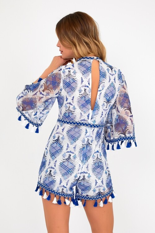 2257 Mavi Kısa Altı Tüylü Elbise