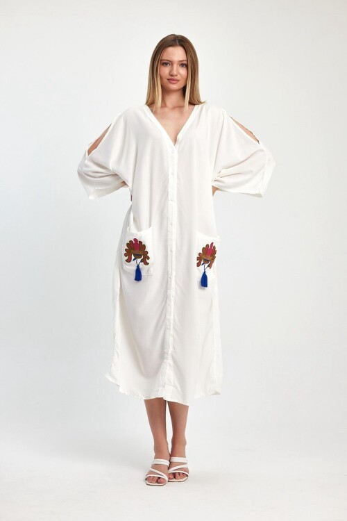 2829 Etnik Nakışlı Gömlek Elbise