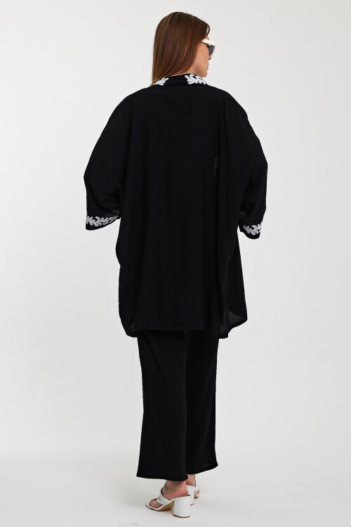 950 Siyah Nakışlı Kimono Pantolon Takım