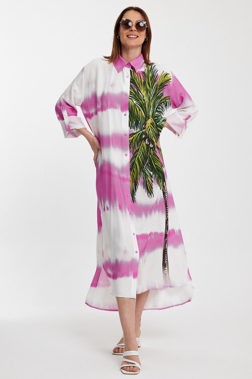 987 Hakim Yaka Desenli Gömlek Elbise