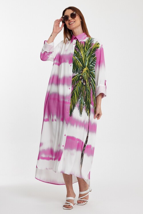 987 Hakim Yaka Desenli Gömlek Elbise