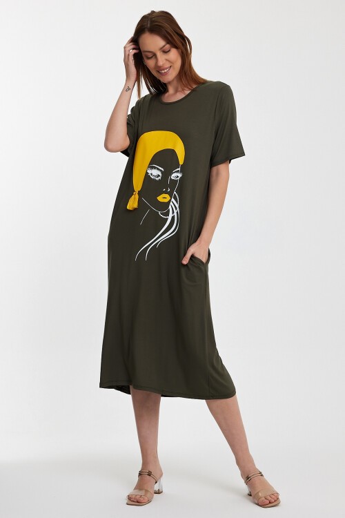 997 Kadın Figür Detaylı Penye Viskon Elbise