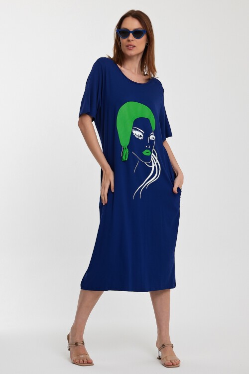 997 Kadın Figür Detaylı Penye Viskon Elbise