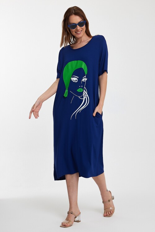 997 Kadın Figür Detaylı Penye Viskon Elbise