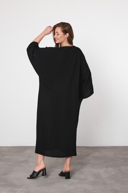 V048 Kelebek Nakış Detaylı Büyük Beden Gömlek Elbise