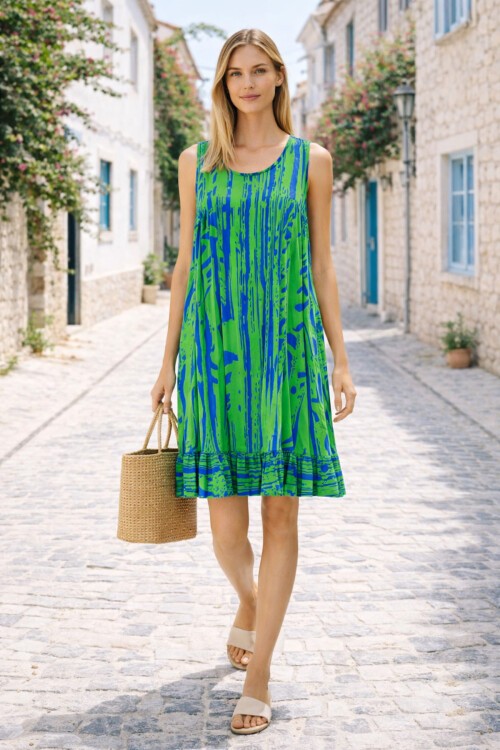 V12 Kadın Askılı Eteği Fırfırlı Elbise