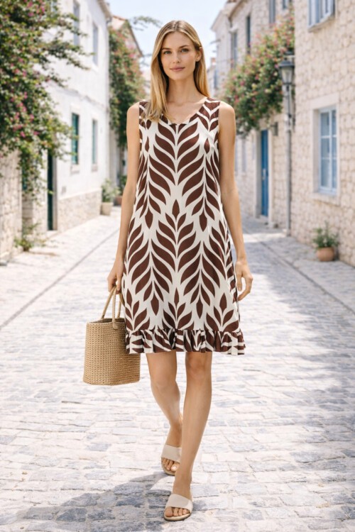 V12 Kadın Askılı Eteği Fırfırlı Elbise