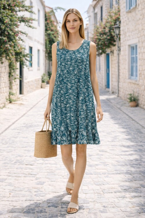 V12 Kadın Askılı Eteği Fırfırlı Elbise