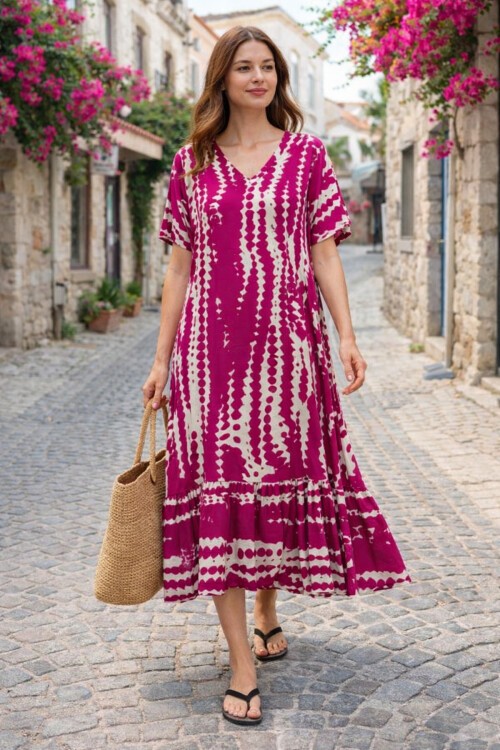 V14 Kadın Kollu Eteği Fırfırlı Elbise