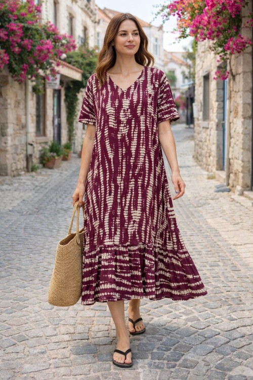 V14 Kadın Kollu Eteği Fırfırlı Elbise