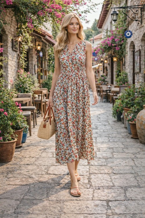 V141 Kadın Askılı Bele Kadar Şeffaf Düğme Deteylı Elbise