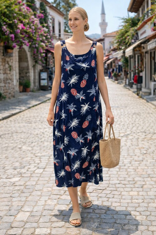 V154 Askılı Omzu Boncuk Detaylı Elbise