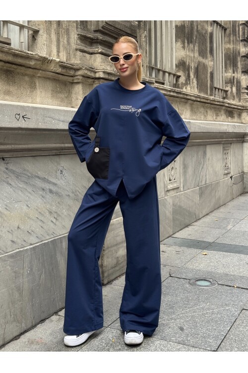 V227 Lacivert Nakışlı Oysho Takım