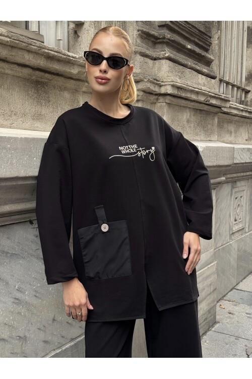 V227 Siyah Nakışlı Oysho Takım