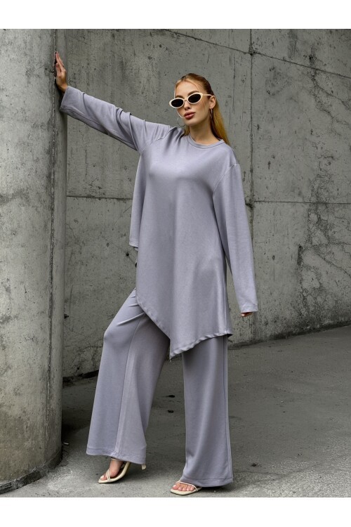 V231 Gri Yırtmaçlı Oysho Takım