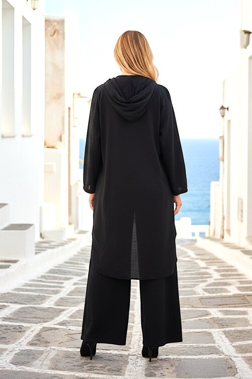 V407 Siyah Keten Gömlek Takım