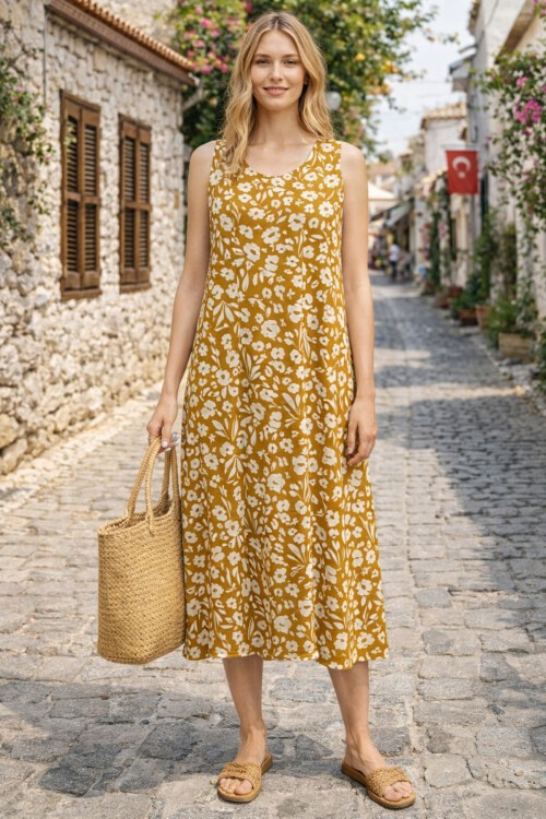 V9 Kadın Askılı Bisiklet Yaka Elbise