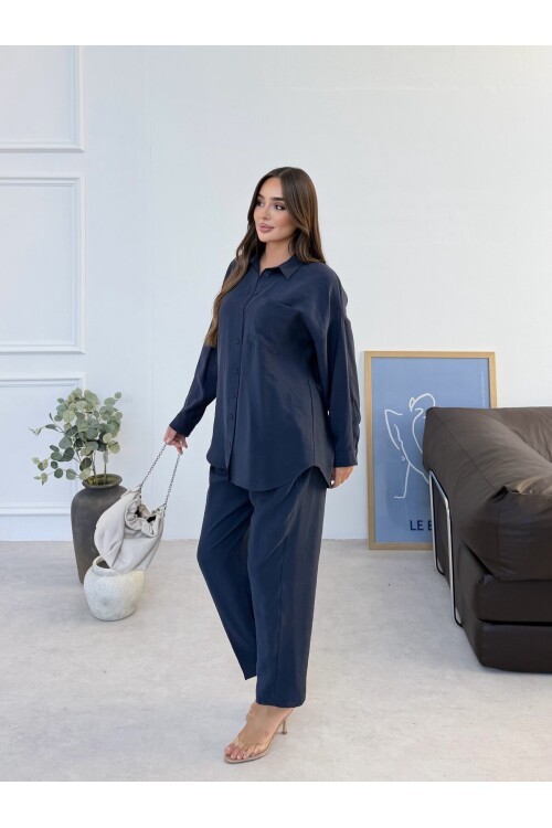 V558 Lacivert Modal Cupro Takım