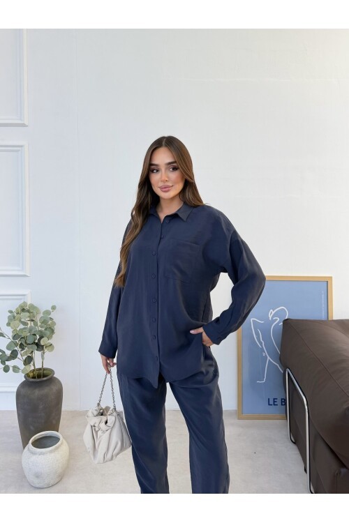 V558 Lacivert Modal Cupro Takım