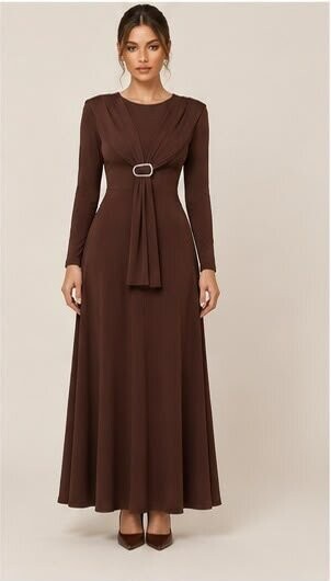 V572 Kahve Tokalı Oysho Elbise