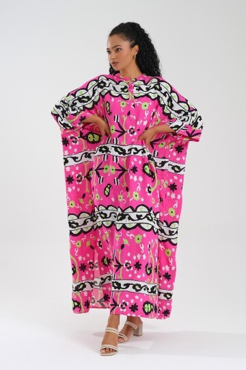 2934 Pembe Etnik Desenli Elbise