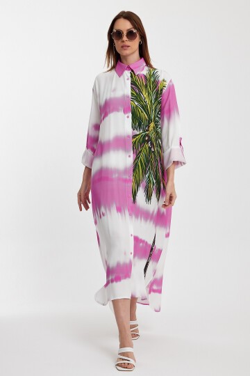 987 Hakim Yaka Desenli Gömlek Elbise