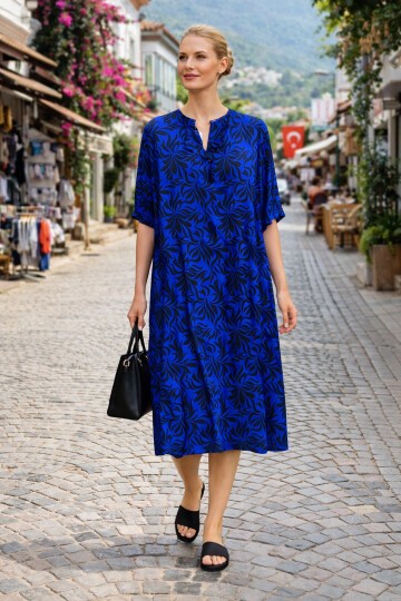 V052 Kadın Kollu Desenli Elbise