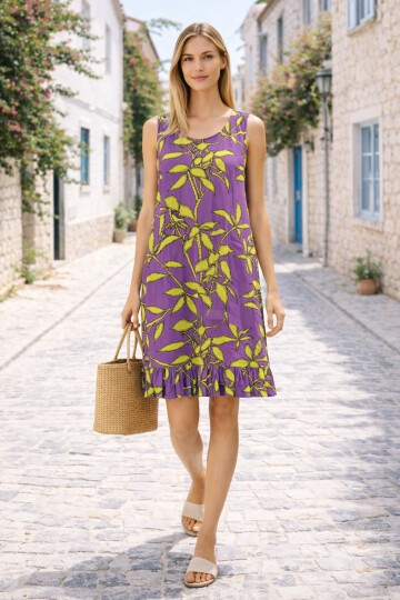 V12 Kadın Askılı Eteği Fırfırlı Elbise