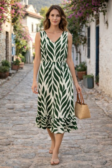 V133 Asklılı Beli Lastikli Elbise