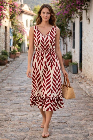 V133 Asklılı Beli Lastikli Elbise