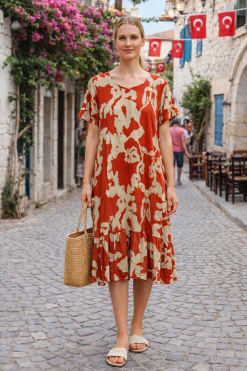 V14 Kadın Kollu Eteği Fırfırlı Elbise