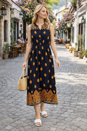 V141 Kadın Askılı Bele Kadar Şeffaf Düğme Deteylı Elbise