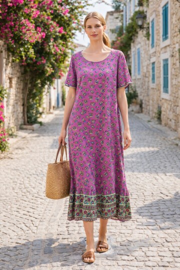 V144 Kadın Kollu Eteği Sulu Elbise