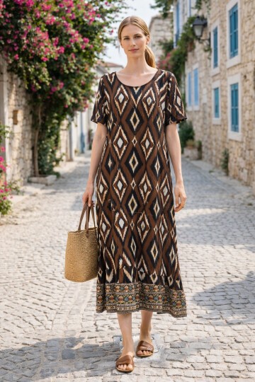 V144 Kadın Kollu Eteği Sulu Elbise